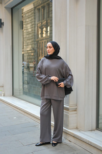 Bisiklet Yaka İkili Takım Gri