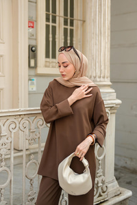 Bisiklet Yaka İkili Takım Kahverengi