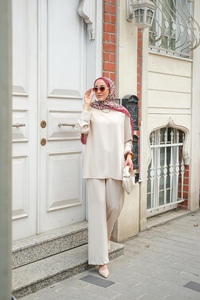 Bisiklet Yaka İkili Takım Krem