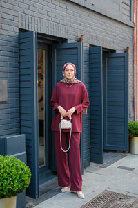 Bisiklet Yaka İkili Takım Mürdüm