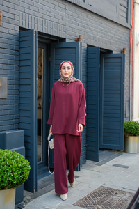 Bisiklet Yaka İkili Takım Mürdüm