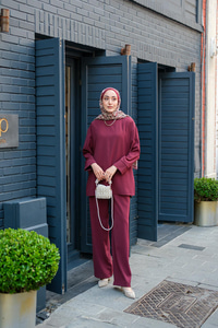 Bisiklet Yaka İkili Takım Mürdüm