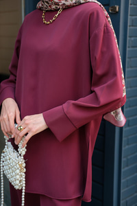 Bisiklet Yaka İkili Takım Mürdüm