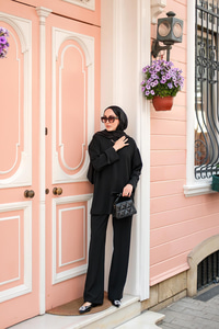 Bisiklet Yaka İkili Takım Siyah