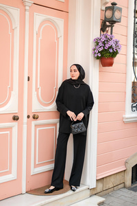 Bisiklet Yaka İkili Takım Siyah