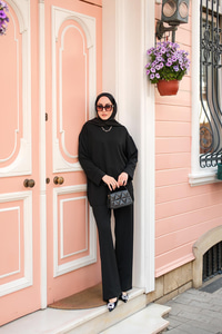 Bisiklet Yaka İkili Takım Siyah