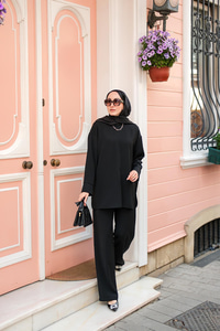 Bisiklet Yaka İkili Takım Siyah