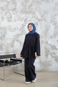 Bisiklet Yaka Kurdele Detay Modal Takım Lacivert