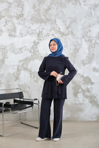 Bisiklet Yaka Kurdele Detay Modal Takım Lacivert