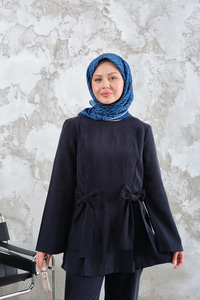 Bisiklet Yaka Kurdele Detay Modal Takım Lacivert