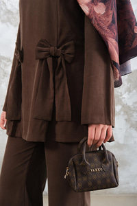 Bisiklet Yaka Kurdele Detay Modal Takım Kahverengi