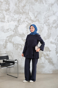 Bisiklet Yaka Kurdele Detay Modal Takım Lacivert