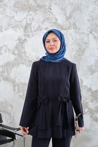 Bisiklet Yaka Kurdele Detay Modal Takım Lacivert