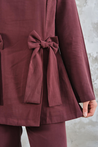 Bisiklet Yaka Kurdele Detay Modal Takım Bordo