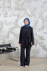 Bisiklet Yaka Kurdele Detay Modal Takım Lacivert