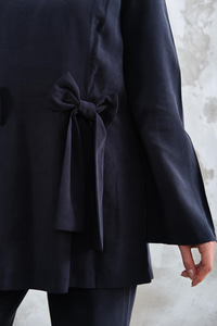 Bisiklet Yaka Kurdele Detay Modal Takım Lacivert