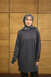 Bisiklet Yaka Omuz Taş Detay Regular Viskon Tunik Antrasit