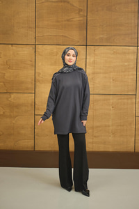 Bisiklet Yaka Omuz Taş Detay Regular Viskon Tunik Antrasit