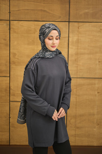 Bisiklet Yaka Omuz Taş Detay Regular Viskon Tunik Antrasit