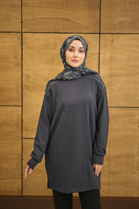 Bisiklet Yaka Omuz Taş Detay Regular Viskon Tunik Antrasit