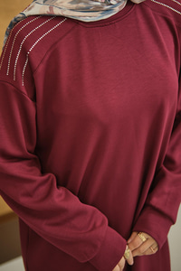 Bisiklet Yaka Omuz Taş Detay Regular Viskon Tunik Mürdüm