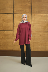 Bisiklet Yaka Omuz Taş Detay Regular Viskon Tunik Mürdüm