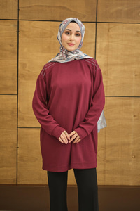 Bisiklet Yaka Omuz Taş Detay Regular Viskon Tunik Mürdüm