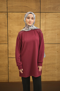 Bisiklet Yaka Omuz Taş Detay Regular Viskon Tunik Mürdüm