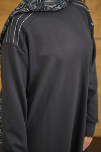 Bisiklet Yaka Omuz Taş Detay Regular Viskon Tunik Antrasit