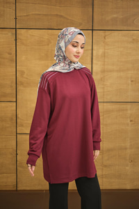 Bisiklet Yaka Omuz Taş Detay Regular Viskon Tunik Mürdüm