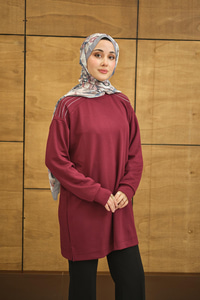 Bisiklet Yaka Omuz Taş Detay Regular Viskon Tunik Mürdüm