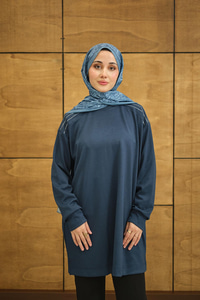 Bisiklet Yaka Omuz Taş Detay Regular Viskon Tunik İndigo Mavi