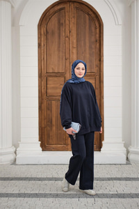 Bisiklet Yaka Oversize İkili Takım Lacivert