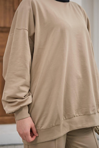 Bisiklet Yaka Oversize İkili Takım Vizon