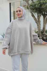 Bisiklet Yaka Oversize Sweat Krem