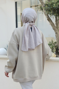 Bisiklet Yaka Oversize Sweat Krem