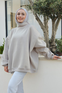 Bisiklet Yaka Oversize Sweat Krem