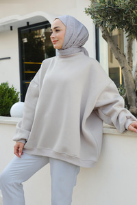 Bisiklet Yaka Oversize Sweat Krem