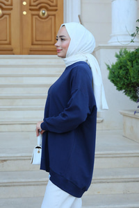 Bisiklet Yaka Oversize Sweat Lacivert