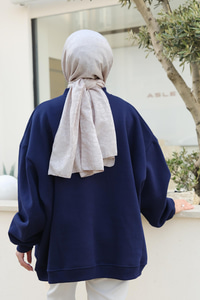 Bisiklet Yaka Oversize Sweat Lacivert