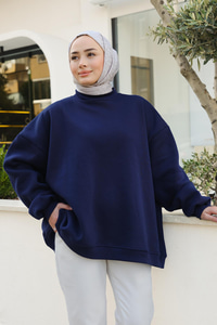 Bisiklet Yaka Oversize Sweat Lacivert
