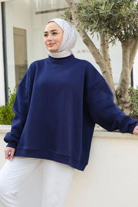 Bisiklet Yaka Oversize Sweat Lacivert