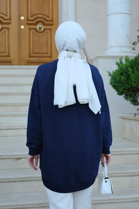 Bisiklet Yaka Oversize Sweat Lacivert