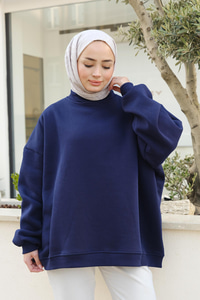 Bisiklet Yaka Oversize Sweat Lacivert