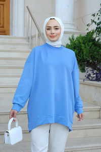 Bisiklet Yaka Oversize Sweat Mavi