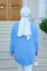 Bisiklet Yaka Oversize Sweat Mavi