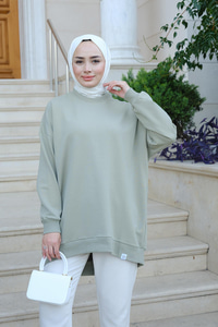 Bisiklet Yaka Oversize Sweat Mint Yeşil