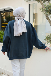 Bisiklet Yaka Oversize Sweat Petrol Mavi
