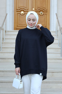 Bisiklet Yaka Oversize Sweat Siyah