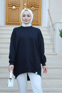 Bisiklet Yaka Oversize Sweat Siyah